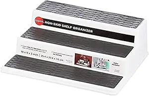 Copco 3-Tier Spice Rack Organizer for Cabinet or Pantry, 10-Inch Non-Skid Tiered Shelf, White/Gray Design Holds Spice Jars, Cans, and Bottles