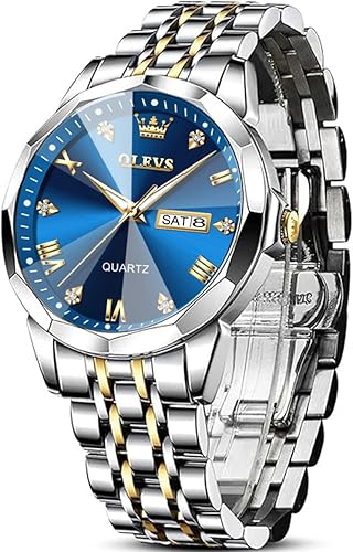 OLEVS Reloj de pulsera para hombre, de acero inoxidable, con diamantes analógicos, de cuarzo, resistente al agua, para fecha, para hombre