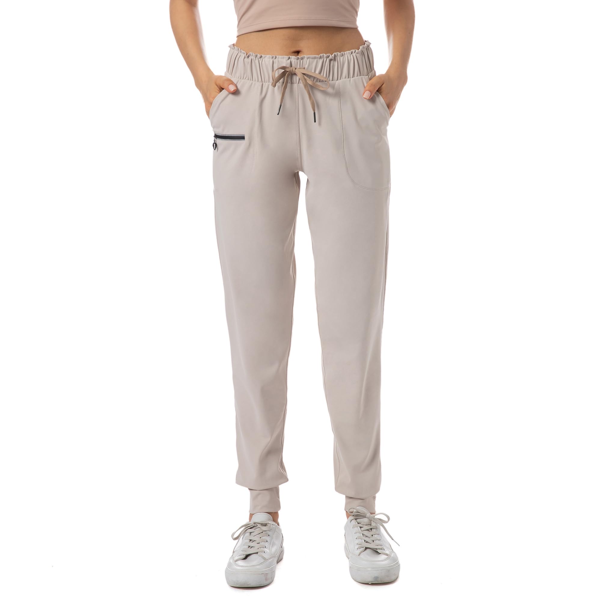 Haowind Joggers for Women with Pockets Elastic Waist Workout Sport Gym Pants Comfy Lounge Yoga Running Pants(Light Khaki M)