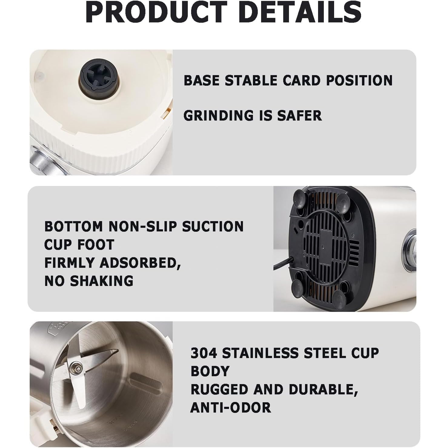 Molinillo de café eléctrico, molinillo de grano de 500 W con 4 niveles de ajuste libre y tapa extraíble, 26000r/min seco seco/húmedo, ramilla de especias de 800 g de gran capacidad para grano white