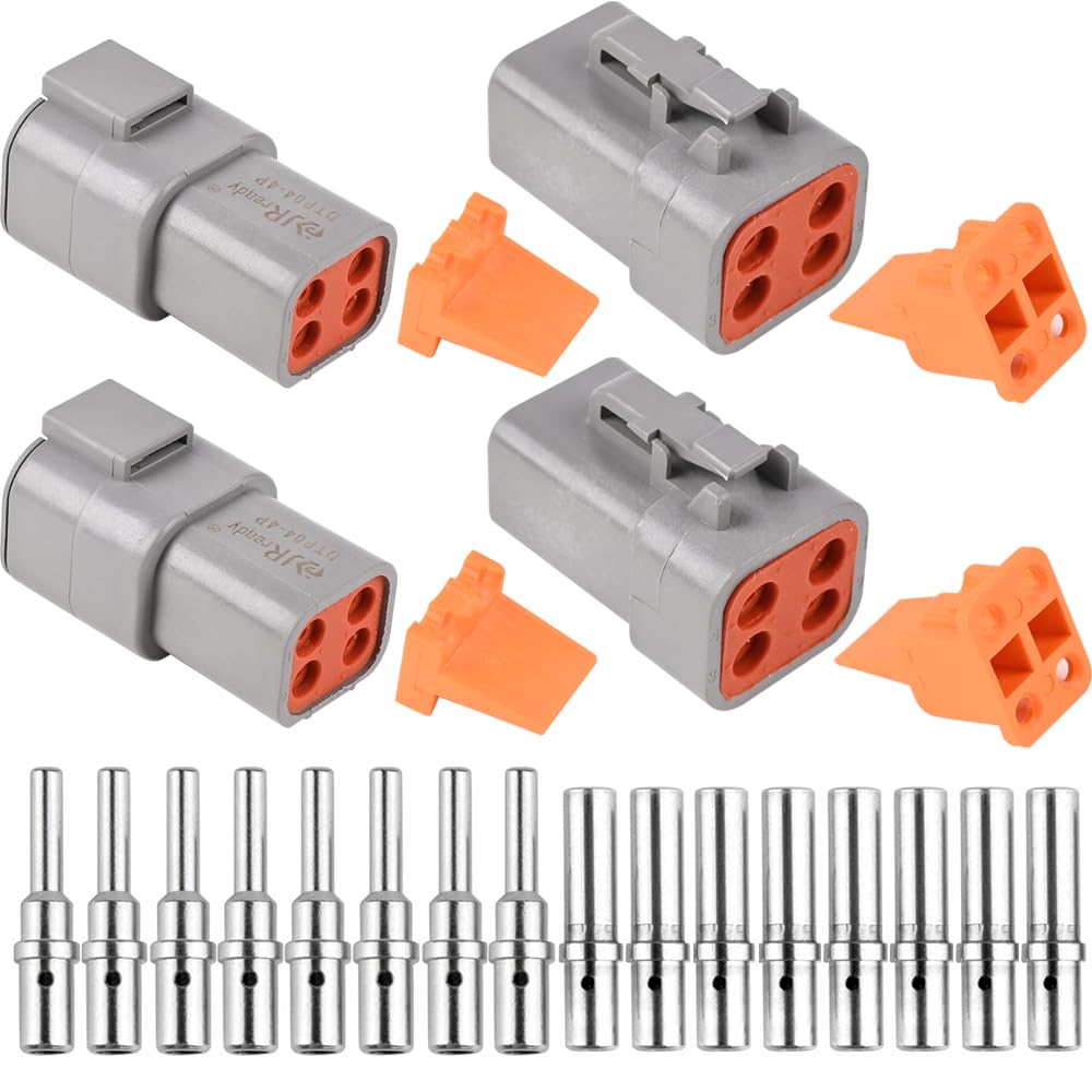 JRready ST6245 DTP Connector Kit 4 Pin with 12-14 AWG Solid Contact, 2 Sets | DTP Electrical Connectors 4 Pin 12 Gauge 14 Gauge, Solid Terminals Size
