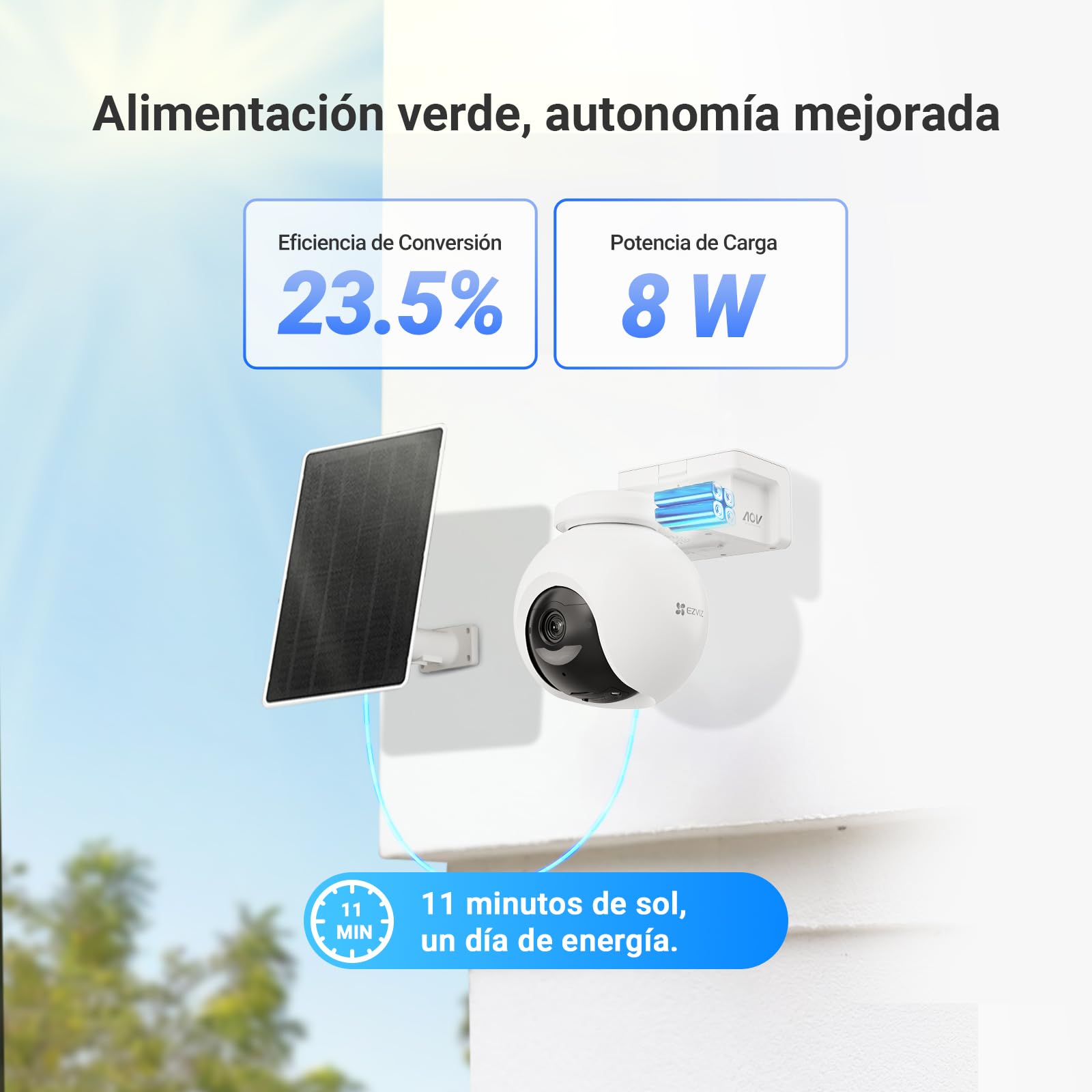 EZVIZ Panel Solar Fuente de Alimentación con Puerto Tipo C, para Cámaras Vigilancia WiFi Exterior con Batería, Impermeable, Montaje Ajustable, 8W, Fuente de Alimentación Continua (con Cable de 3m)
