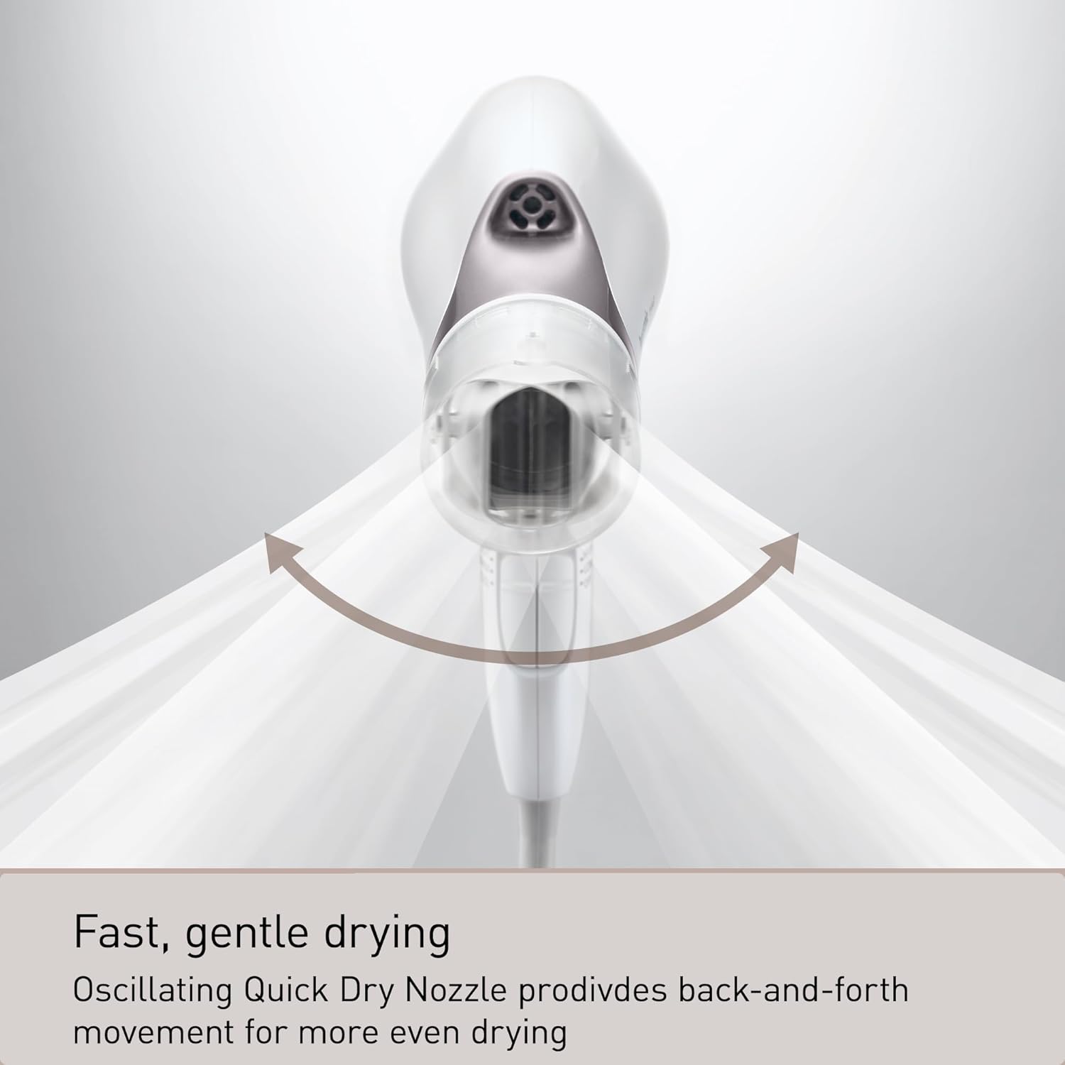 Panasonic Nanoe Salon Hair Dryer with oscillating quick-dry nozzle showing air movement