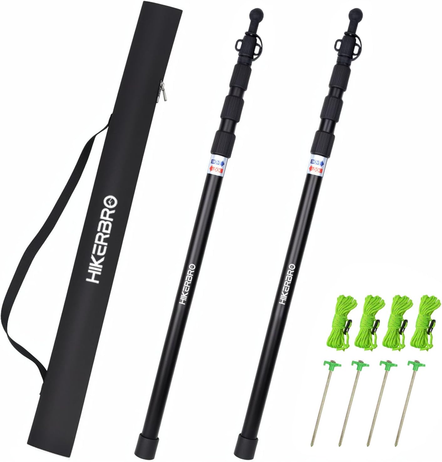 Telescoping Tarp Poles, Heavy Duty 7.67ft Aluminum Tent Poles for Tarp with Rubber Cap, Portable Set of 4 Adjustable Poles for Camping, Awning, Sun Shade, Free Carry Pouch