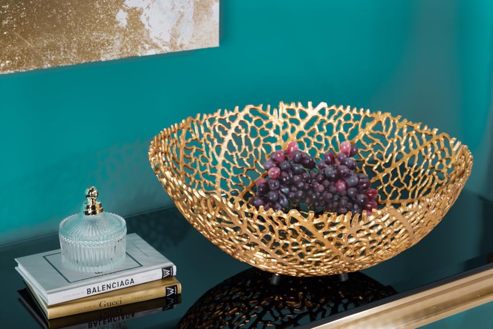 Riess Ambiente Filigrane Design Schale ABSTRACT LEAF 45cm gold handmade Obstschale Aufbewahrung rund Dekoschale dekorativ Wohnzimmer Küche