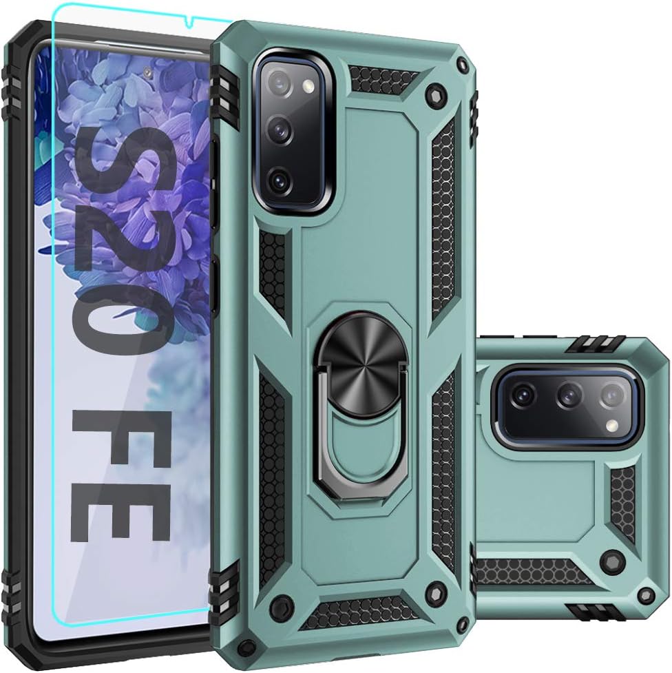 SKTGSLAMYfor Samsung S20 FE 5G Case,Galaxy S20 FE Case,with Screen Protector,[Military Grade] 16ft. Drop Tested Cover with Magnetic Kickstand Protective Case for S20 FE, Midnight Green
