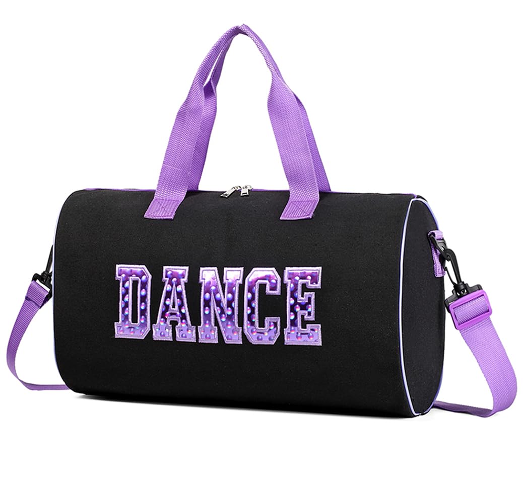 Dance Duffle for Girls, Kids Toy Storage, Weekend/Overnight Bag, Gymnastics Gift 17"Lx9"Wx9"H (Purple)