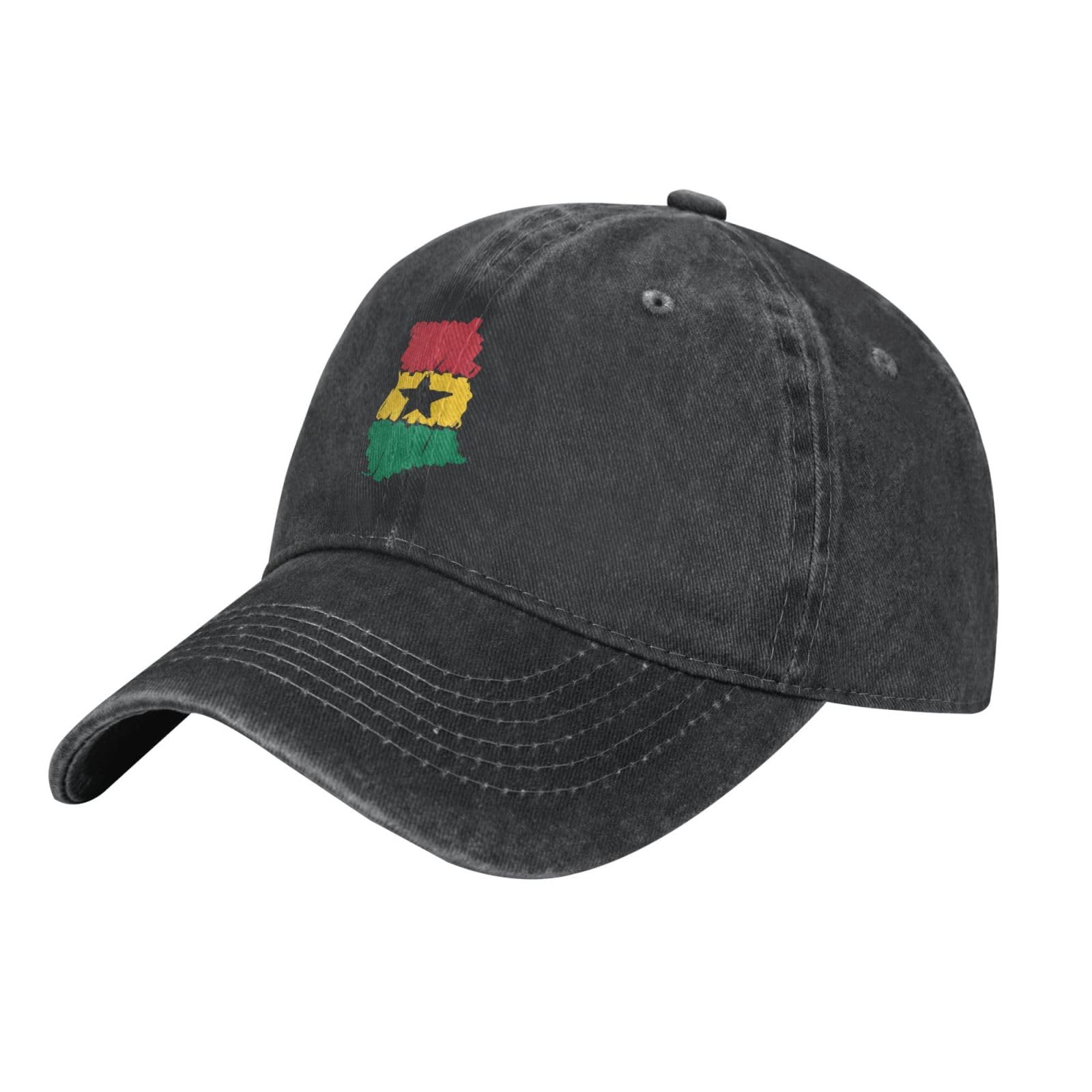 Ghana Flag Map Vintage Baseball Cap Mens/Womens Adjustable Trucker Hats Washed Denim Cowboy Hat Black