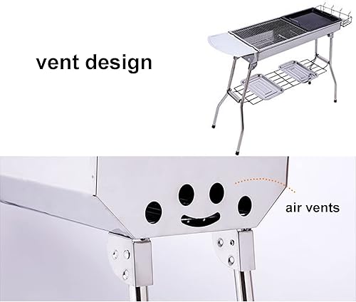 Miniatura 7 de Churrasqueira Dobrável Portátil de Ao Inoxidável, Grelha Externa Grande Churrasqueira para Acampamento Churrasqueira a Carvo, Fácil de Montar, Boa