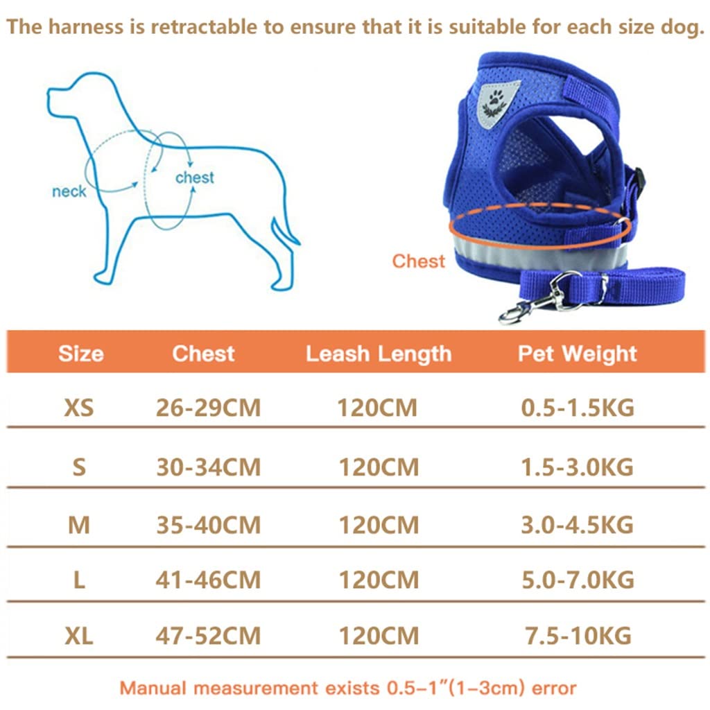 Pet Dog Chest Harness and Leash Set Breathable Adjustable Dog Harness Suitable for Small and Medium-Sized Puppies Vest (A L)