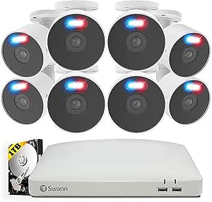 Swann Home DVR Security System with 1TB, 8 Channel 8 Camera, 1080P HD Video, Indoor Outdoor Surveillance CCTV, Color Night Vision, Heat Motion Detection asin的图片