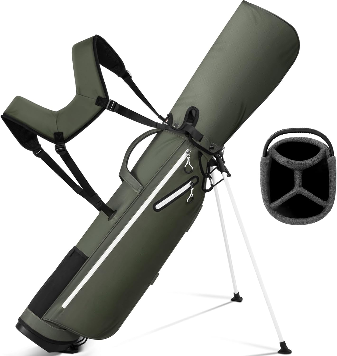 Lightweight Golf Stand Bag, 4-Way Full-Length Dividers, Holds Up to 10 Clubs, 3.7 lbs Golf Bag with Dual Straps & Stand for Driving Range, Par 3, and Standard Courses Green