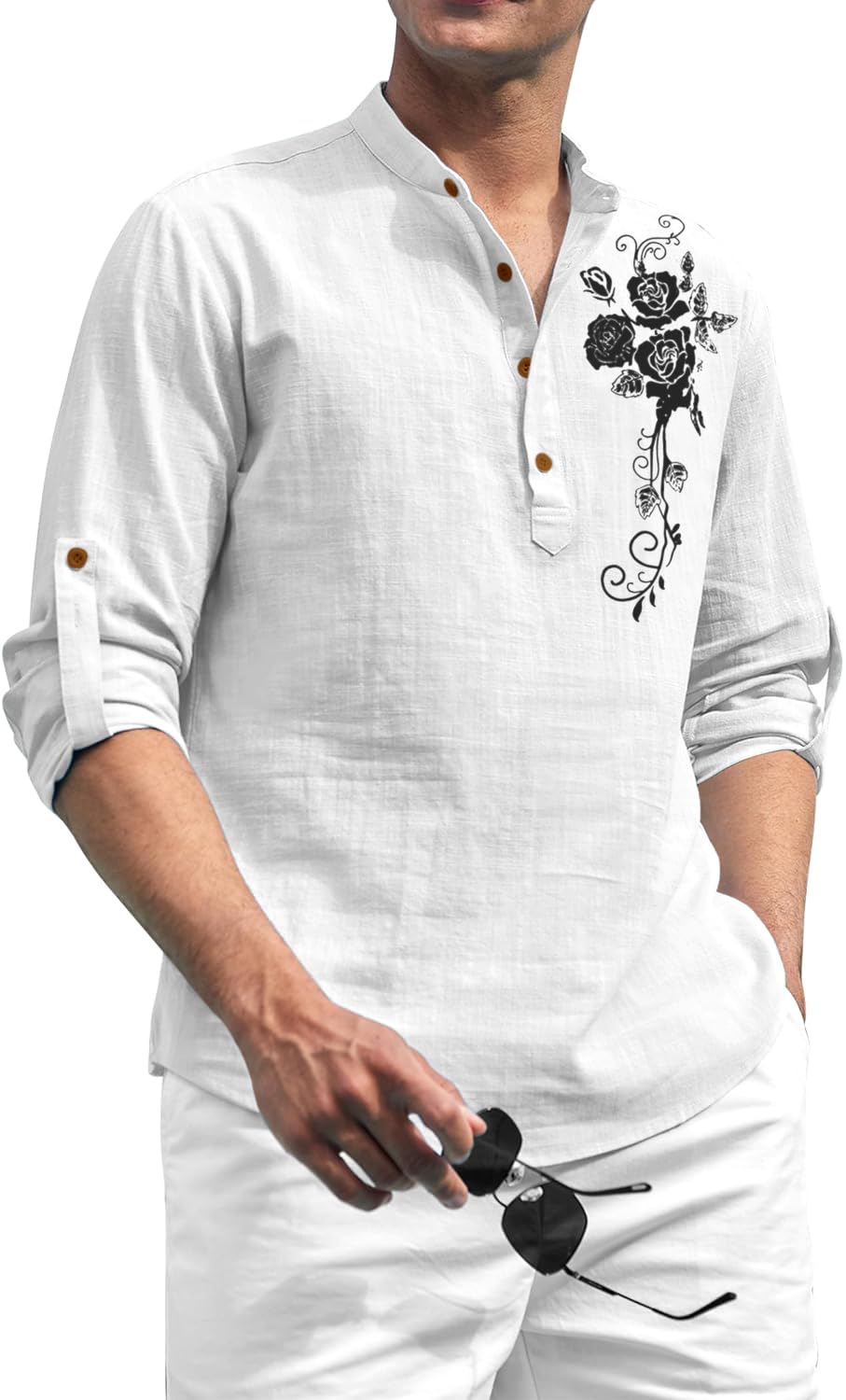 zombom Men's Cotton Polyester Blend Mandarin Collar Self One Design Printed Full Sleeve Casual Short Kurta Shirt-picture-44