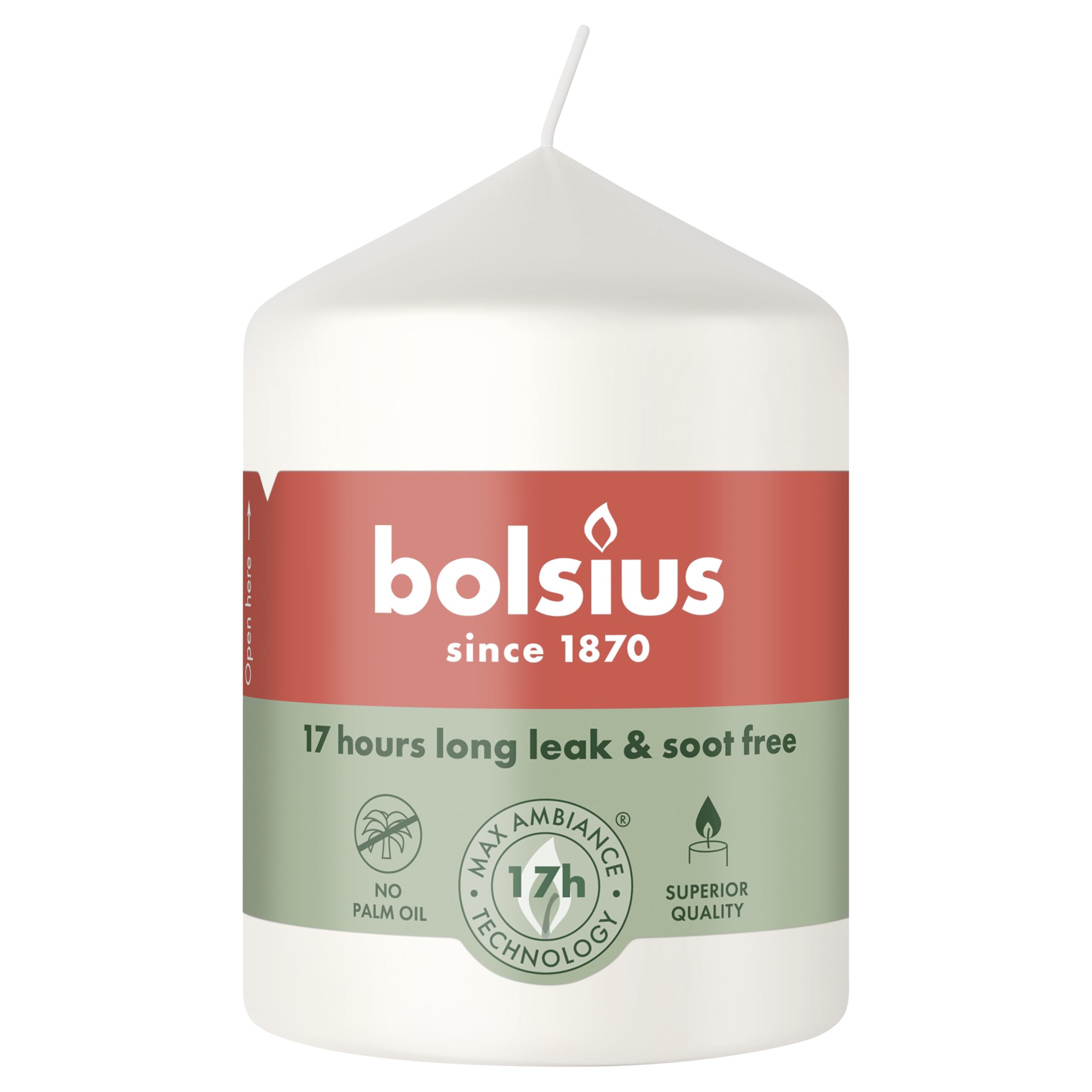 Bolsius, Smooth Pillar Candle, White, 3.2″ × 2.3″, Burning time of 17 Hours, 6 Pack, Unscented, Natural Plant Wax