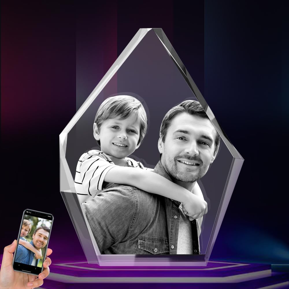 Emoragifou Custom Crystal Photo Frame - Personalized Laser Engraved Heart Shape With LED Base, Gift For Mom, Dad, Couples - View #2