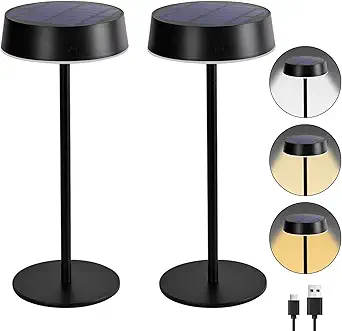 Cordless Solar Table Lamps Set of 2, 3CCT Dimmable Rechargeable Table Lamp, IP67 LED Outdoor Battery Table Lamp with Solar and Type-C Charging, Cordless Lamp for Garden, Bedroom
