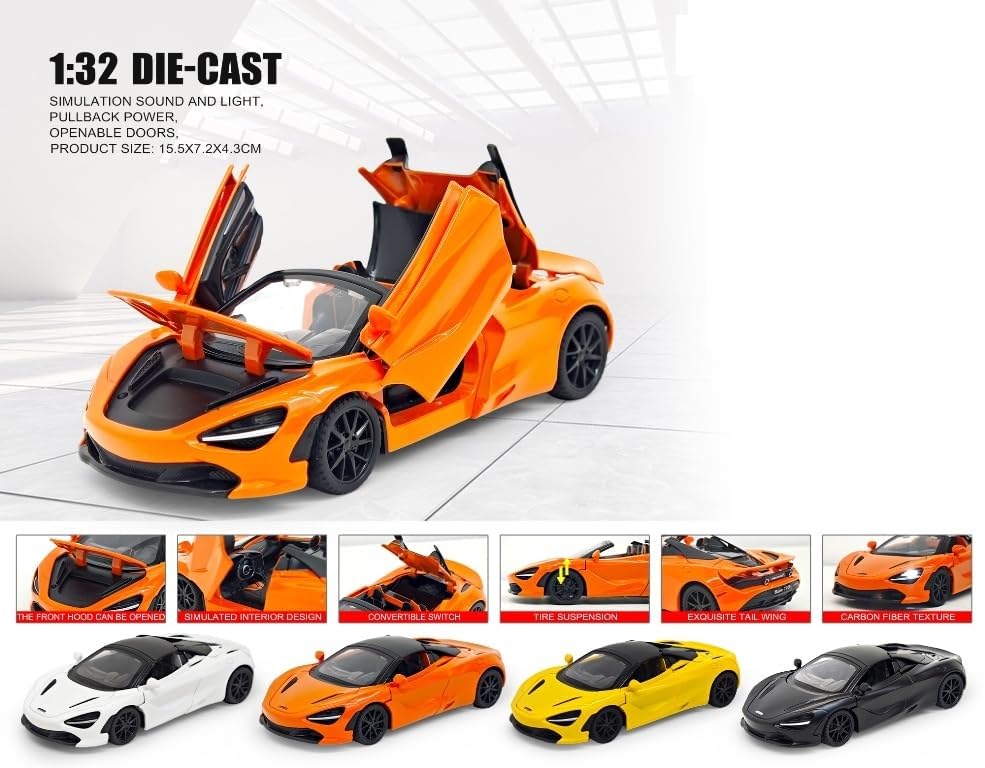 Image of Sky Tech McLaren 720 Sports Car SUV Car 1:32 Scale Model Exclusive Alloy Metal Pull Back Die-cast Metal Pullback Toy Openable Doors & Light Music Best Gifts Kids【Colors as Per Stock 】