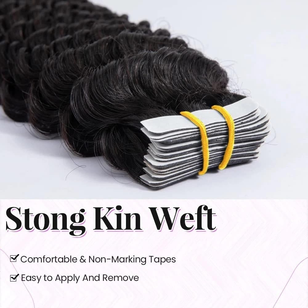 Przedłużanie włosów Opaska do włosów Deep Wave z kręconymi włosami ludzkimi, 16"-26", niewidoczna opaska do włosów, sztuczne peruki, 50 g, 20 szt.(18 inch)