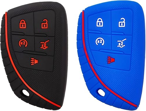 Funda de silicona para llavero inteligente de 5 botones para GMC Sierra 1500 Chevy Chevrolet Silverado 1500 2500HD 3500HD 2023 2022 (negro con rojo