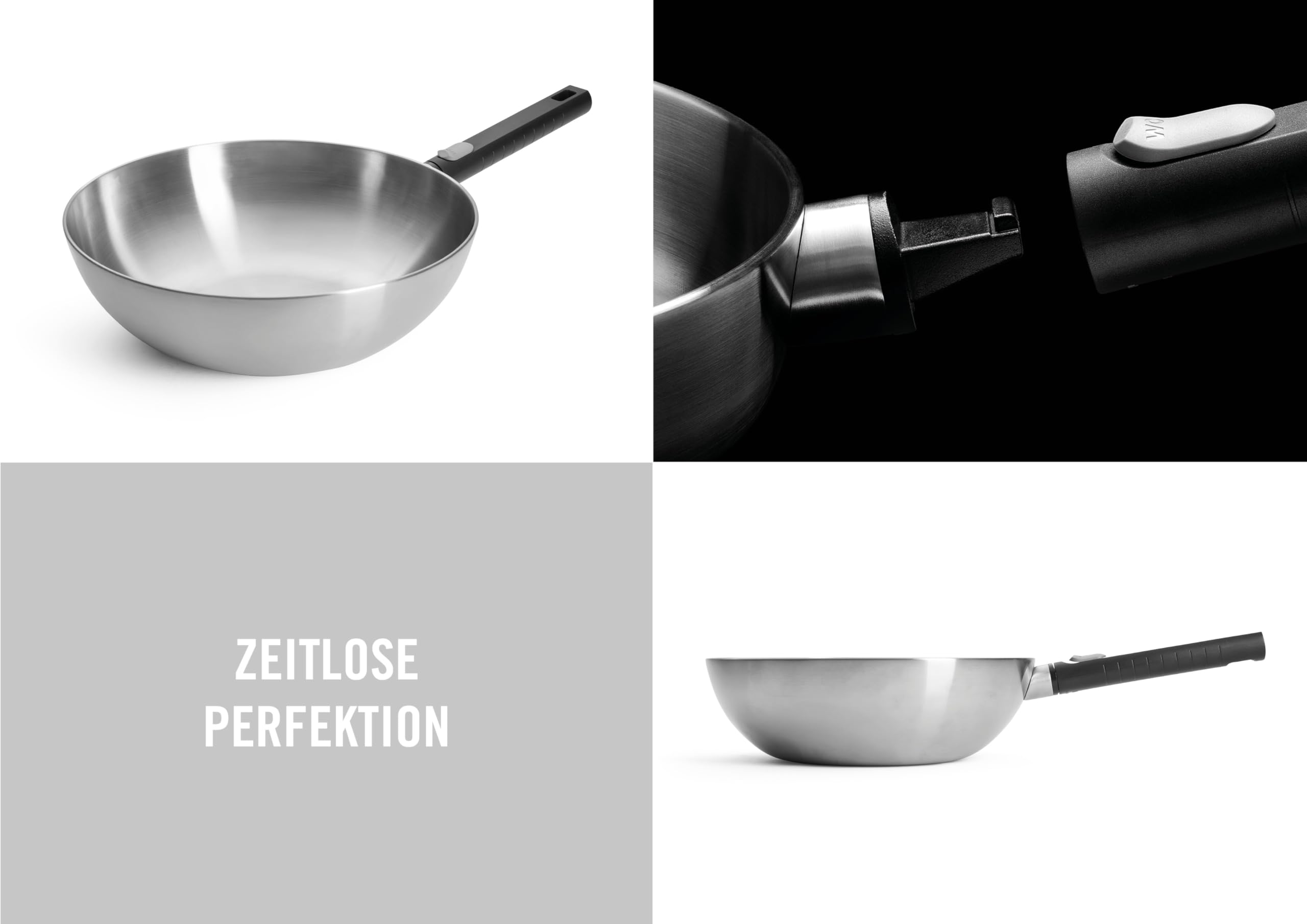 Woll – Logic Steel Wok- und Rührpfanne Ø 30 cm Edelstahl, 10 cm hoch – Induktion – PFAS-freier Antihaft Wok mit abnehmbarem Stiel – für alle Herdarten – robust & backofenfest