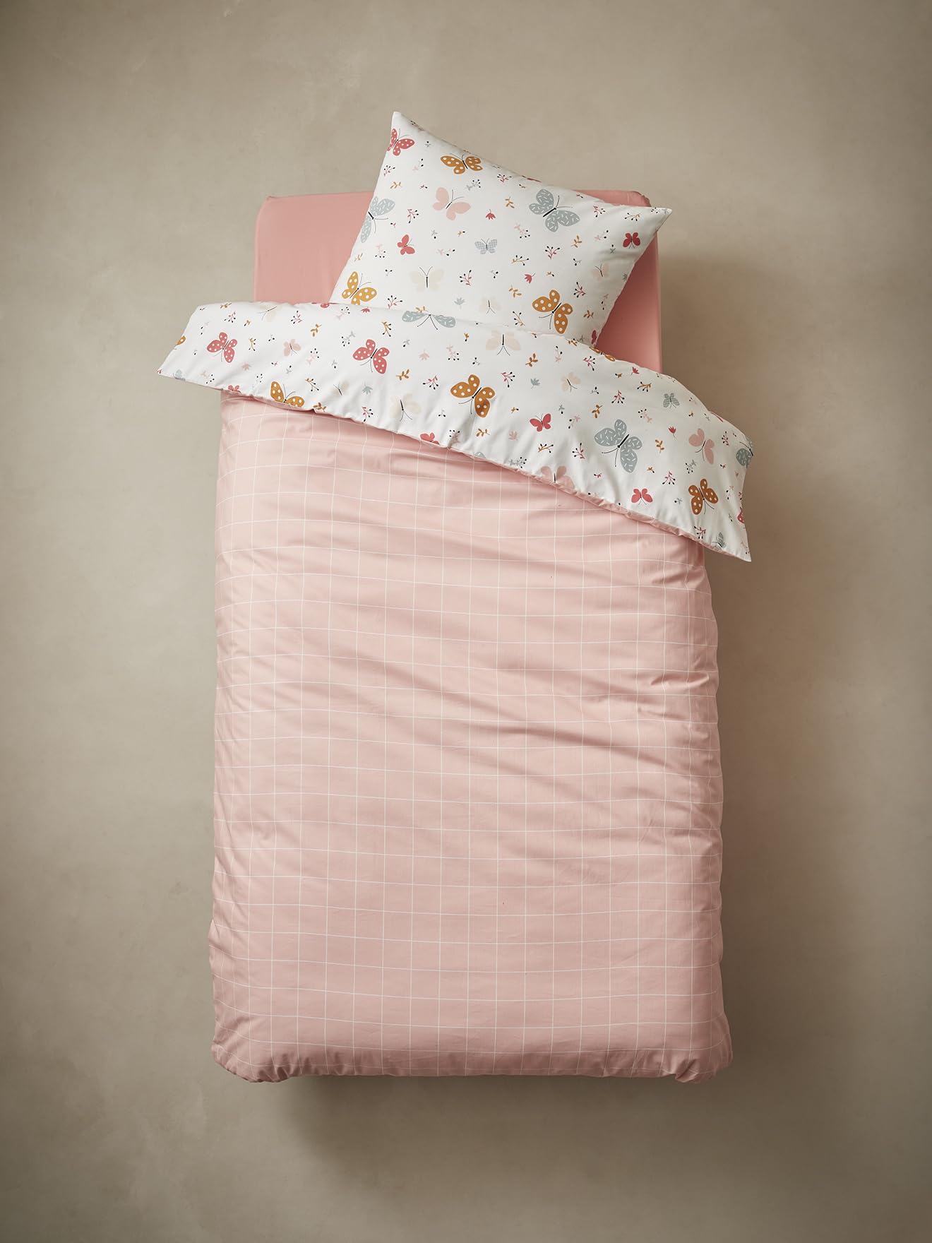 VERTBAUDET Parure Housse de Couette + taie d'oreiller Enfant Papillons Rose 140X200 50X75