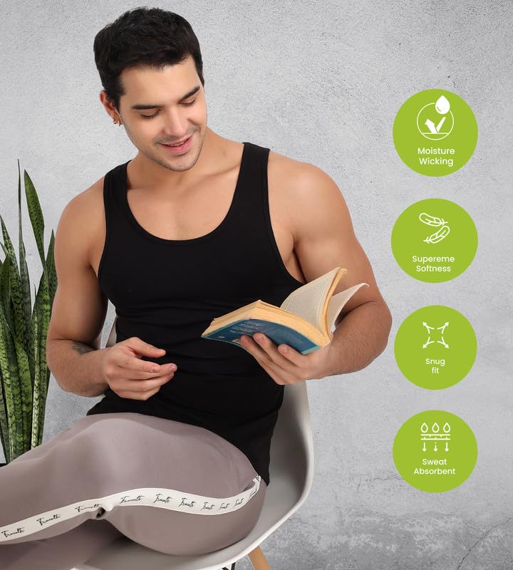 Image of Freecultr Cotton Vest for Men Sleeveless Lightweight Solid Round Neck Comfort Vest | Ultra-Soft Breathable Innerwear Sando for Gym, Sports, Workout, and Everyday Wear | Regular Fit and Durable Design