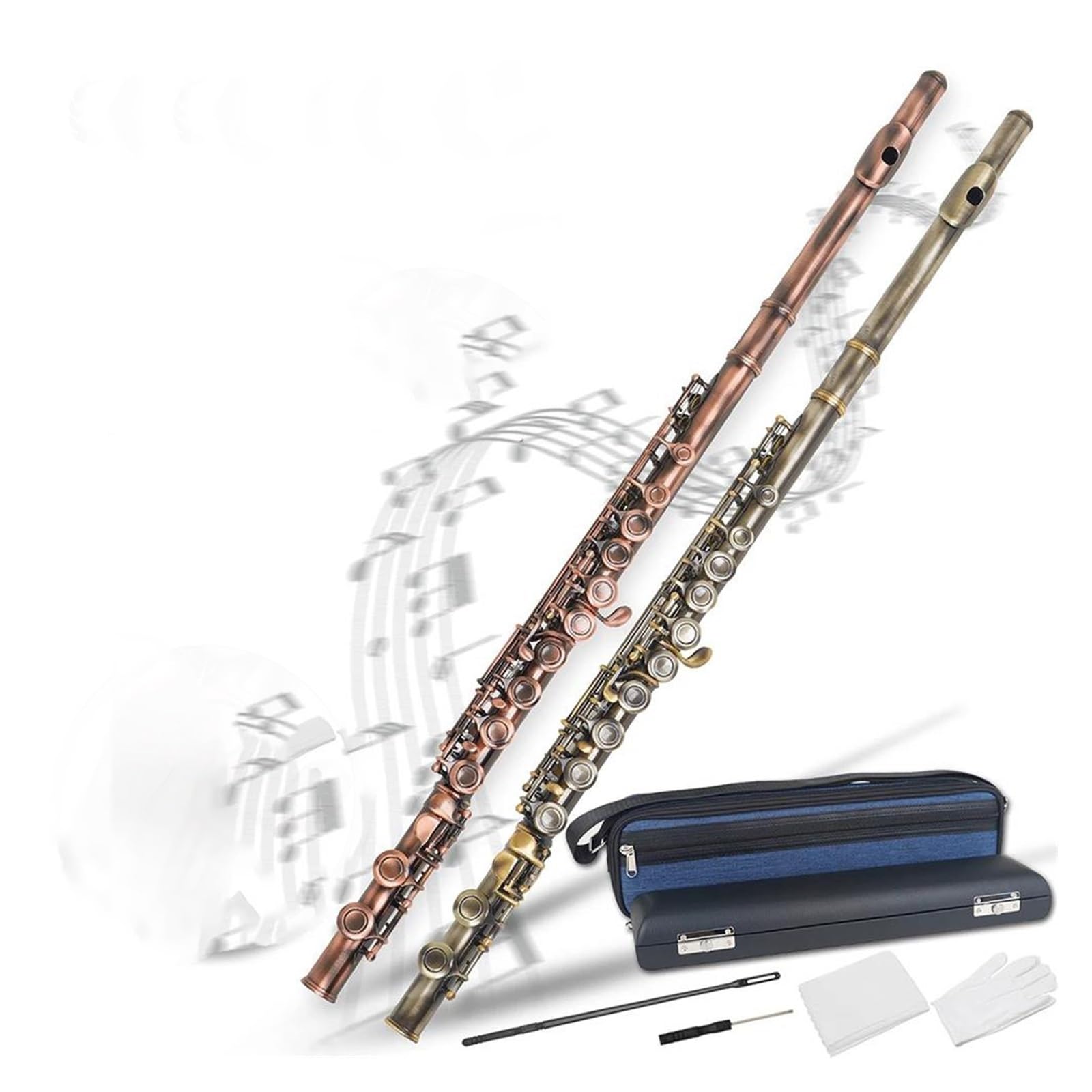 Flauto Flauto traverso professionale a 16 fori chiusi con chiave C con strumento musicale da concerto(Color:Antique Copper)