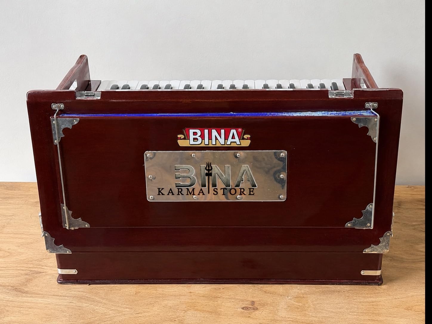 Harmonium Traveler, tragbar faltbar mit 9 Stops, 3½ Oktaven, Teak, Holz, 18 x 12 x 7 Zoll, 8 kg, Bass-Male Reed, 440 Hz