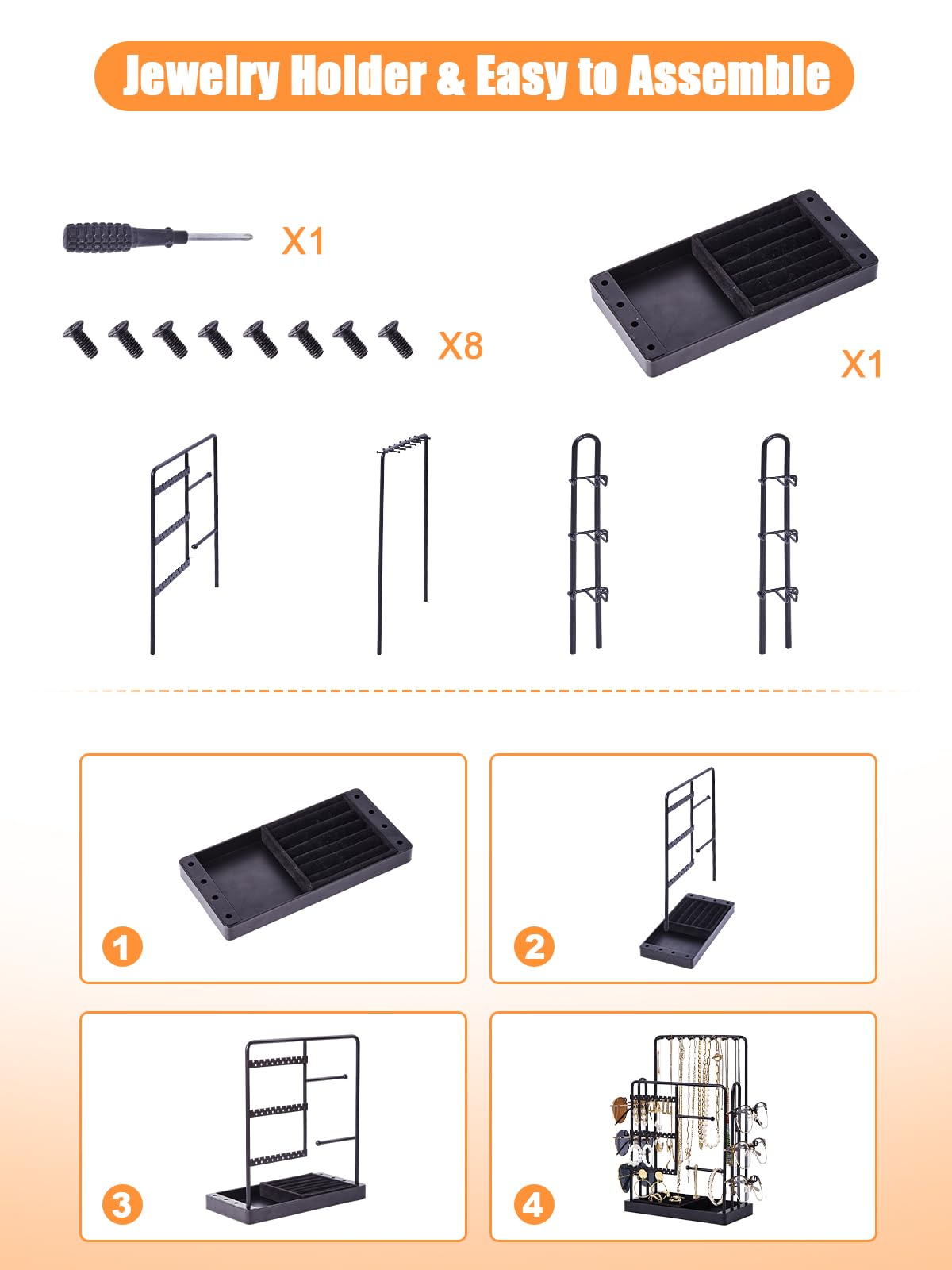 Islifekey Jewelry Stand Holder Organizer, Sunglass Organizer for 6 Pairs of Eyewear Display, 3 Tier Jewelry Stand Necklace Holder, Gift for Women, Jewelry Holder for Necklace, Earring, Bracelet, Ring