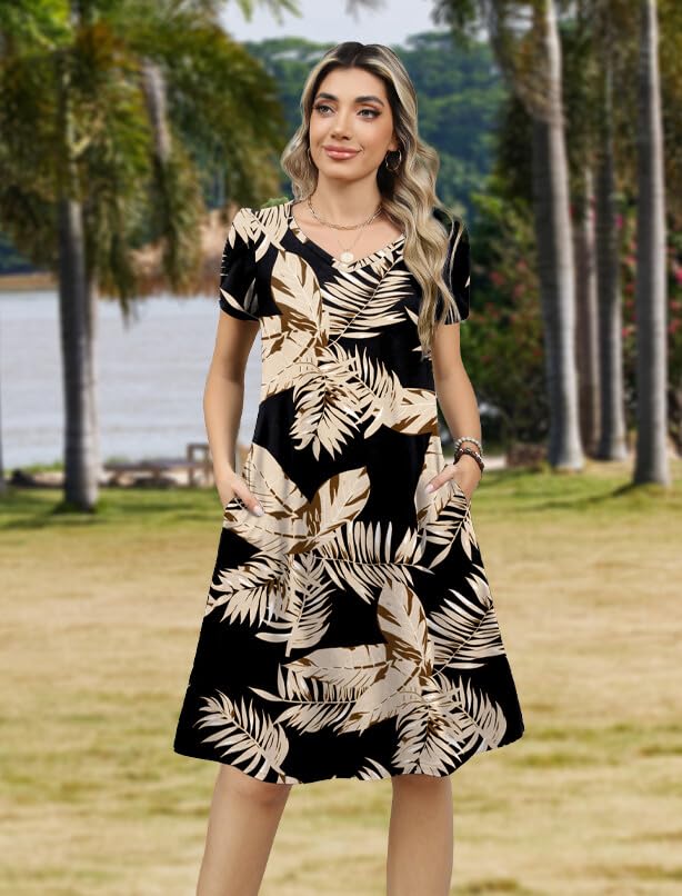 Image of Zeagoo Womens Summer A-Line Dress with Pockets Mini Short Sleeve Dresses Flowy Beach Swing Dress 2026 Vacation Travel