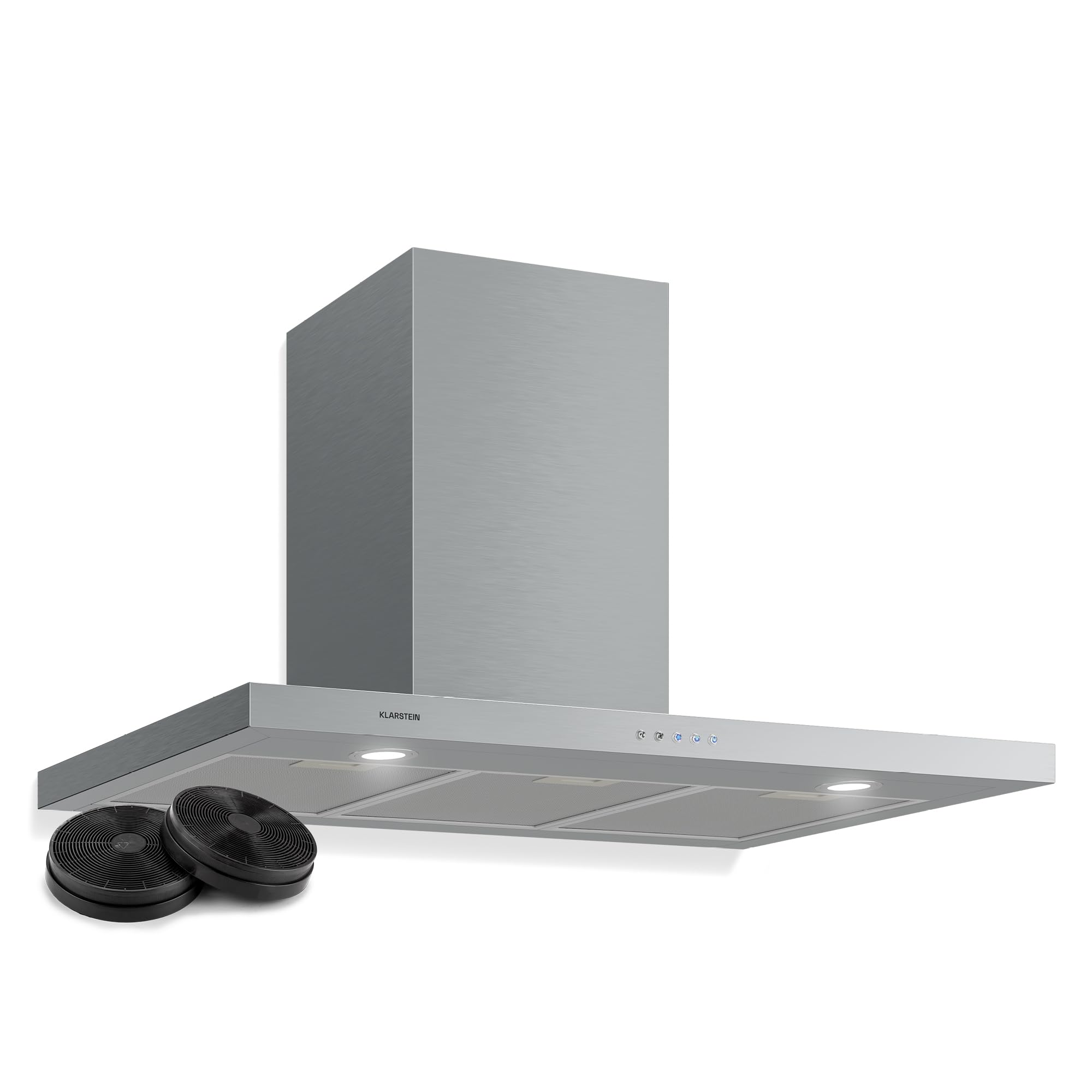 Klarstein Limelight Dunstabzugshaube - Edelstahl Wandhaube, Abzugshaube mit 3 Leistungsstufen, 600 m³/h, Digitalanzeige, LED-Beleuchtung, 64 dB, 90 cm Breite, silber