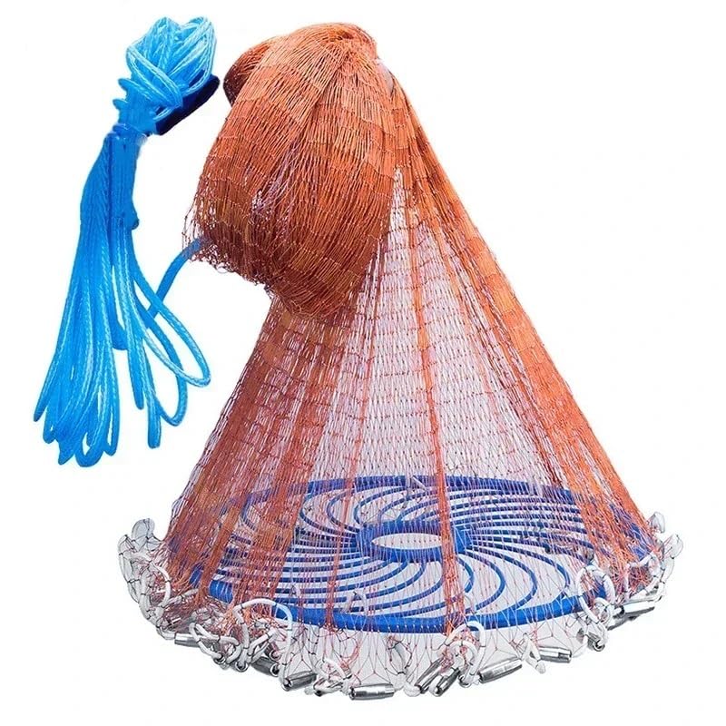 Lancer Un Filet Filet de pêche à Lancer à la Main en Nylon tressé avec Gros Anneau Bleu en Plastique Cast Net(300)