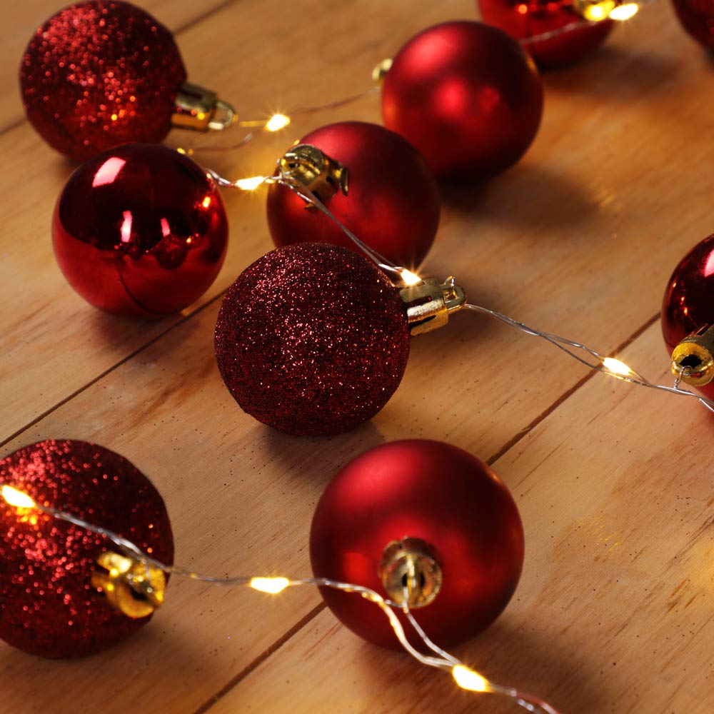 CASARIA® Bolas de Navidad con Leds 40 Bolas 2m 8 Efectos de Luz Interior Exterior Timer Luces Navideñas Rojo