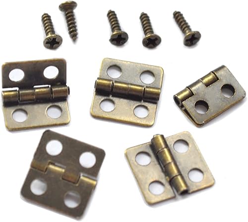 Miniatura 5 de 30 piezas de mini bisagras plegables vintage de bronce antiguo a tope con tornillos, tamaño pequeño para caja de regalo, caja de madera de joyería,