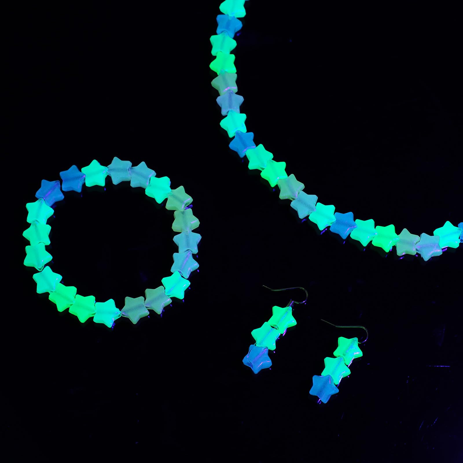 Kenning 500 cuentas de poni de estrella de 13 mm que brillan en la oscuridad, estrella de plástico con agujero grande, suministros para hacer trenzas de pelo, collares, pulseras, manualidades