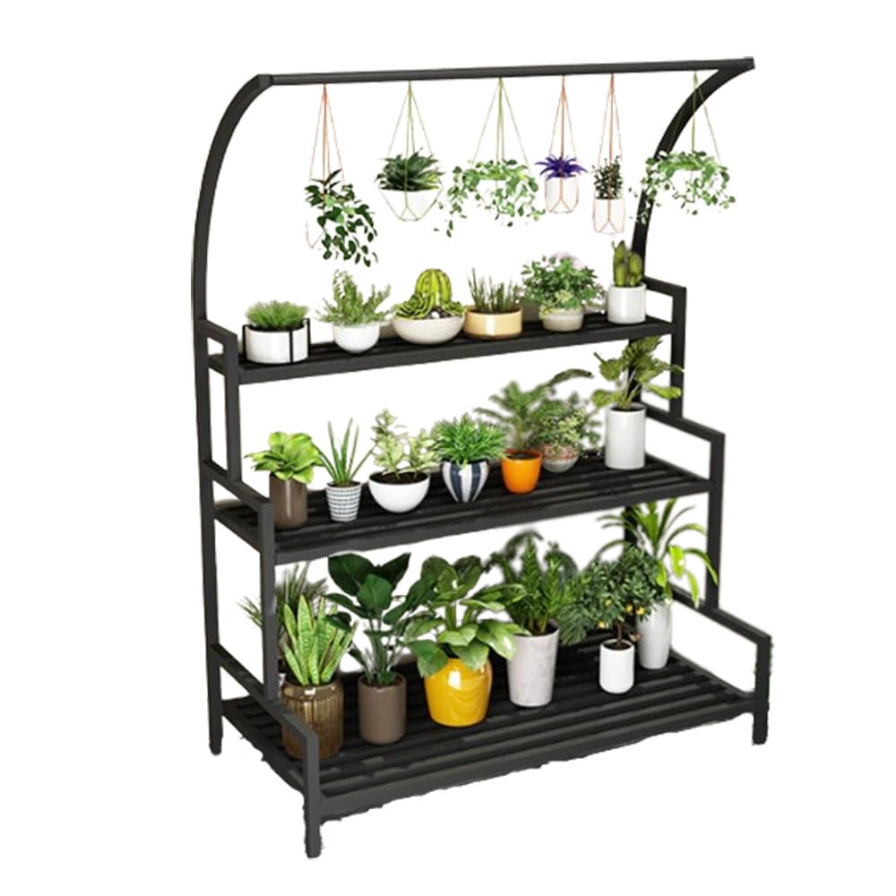 SnamicE Fashion Plant Stand 3 Tier Indoor Plant Shelf Outdoor Tall Corner Hanging Flower Pot Stand Metal Flower Stands Multifunctional Ladder,Black-120cm
