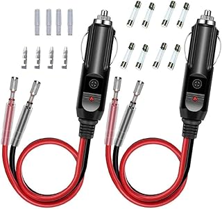 2 Pack 12V Fused Replacement Cigarette Lighter Male Plug - Wekttznol Male Cigarette Lighter Plug Adapter - with Leads &LED Light &1FT 16AWG Extension Cable with 15A Fuse (2 Pack)