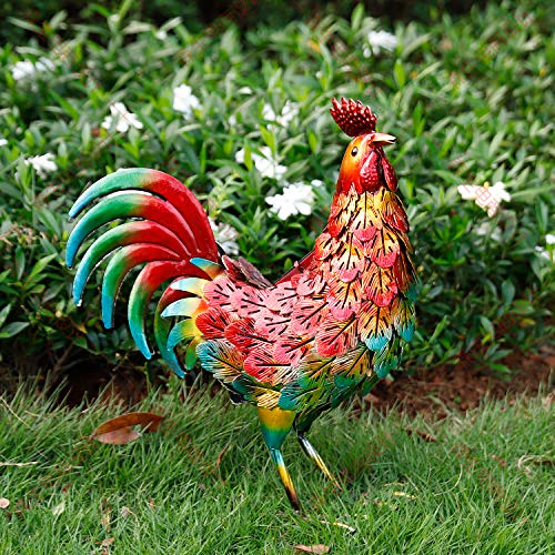 chisheen Rooster Decor Metal Yard Art Sculpture Chicken Outdoor Garden Statues - Thumbnail 4