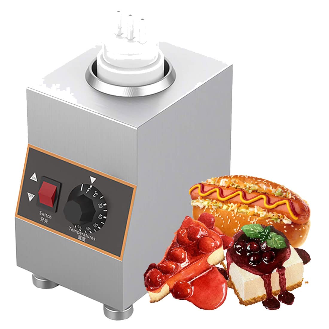 KRUZZO Electric Cheese Sauce Warmer, 640W Commercial Food Sauce Heater with 650ml Bottle, 30-85℃ Temp Adjustable Multifunction Sauce Warmer Dispenser, for hotels restaurants cake shops 1Grid