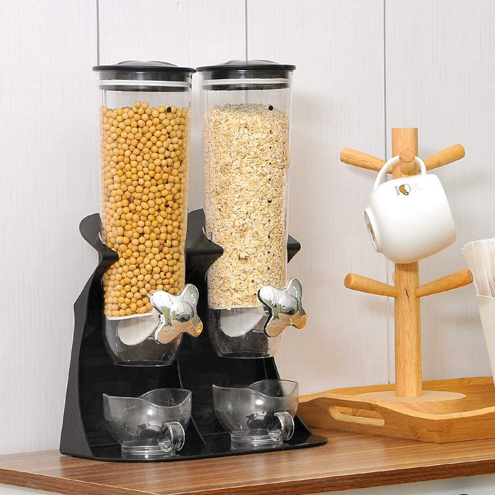 Dispensador De Alimentos Secos, Dispensador De Cereales De Doble Control, Máquina De Contenedores para Avena, Dulces, Nueces, Granos De Café, Arroz, Negro