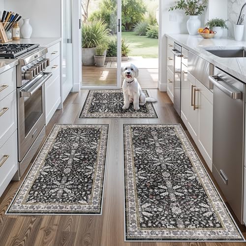 3-Piece Washable Boho Kitchen Rug Set