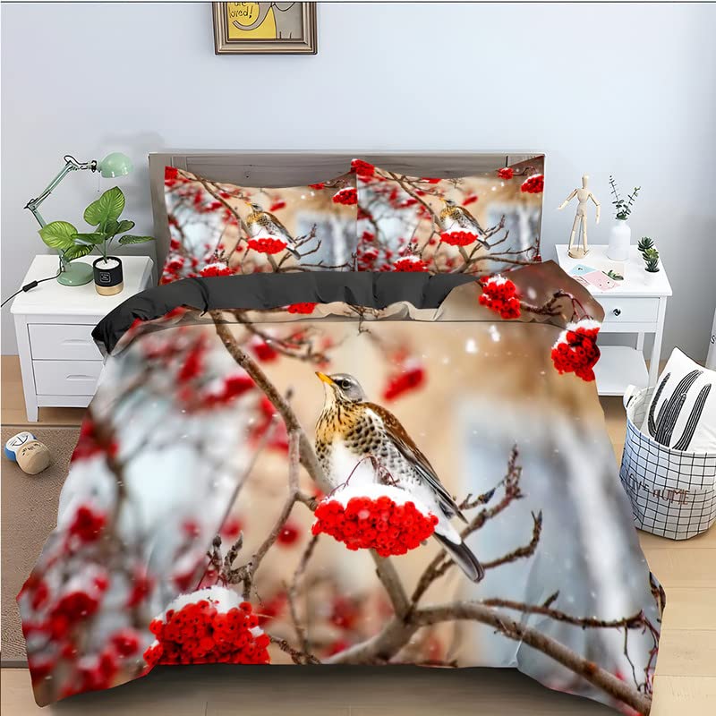 Housse de couette 90x190 douce en microfibre 110g oiseau beige