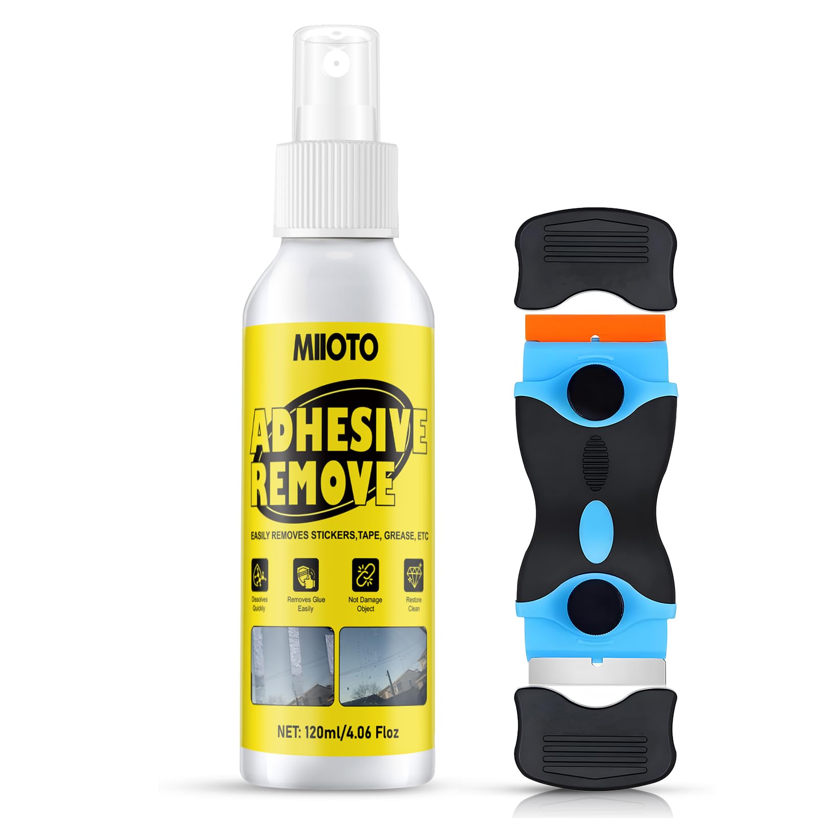 120ml Adhesive Remover Spray,Sticky Stuff Remover,Glue Remover with Scraper