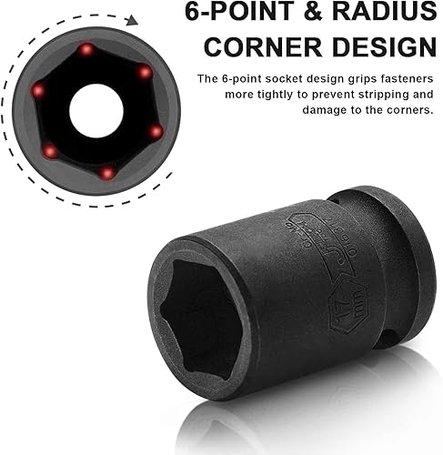 Miniatura 5 de Jetech Juego de dados de impacto estándar de 12 pulgada con riel de soporte de acero, fabricado con acero de aleación de molibdeno cromado forjado