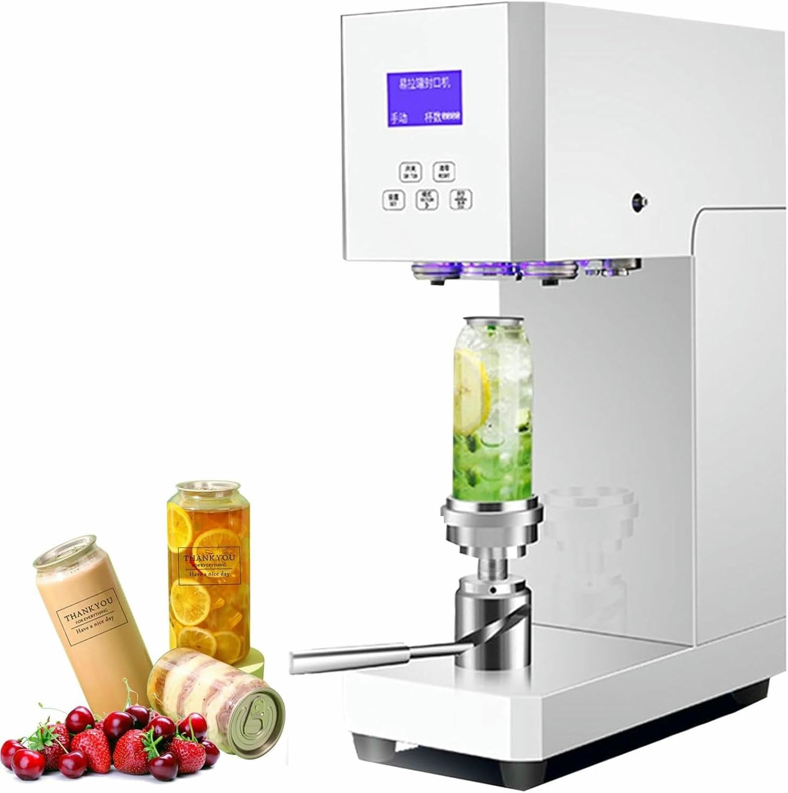 FHRKA Commercial Can Sealing Machine, Soda Can Sealer Machine Height Adjustable with LED, Automatic Can Sealer Machine (White 110V)