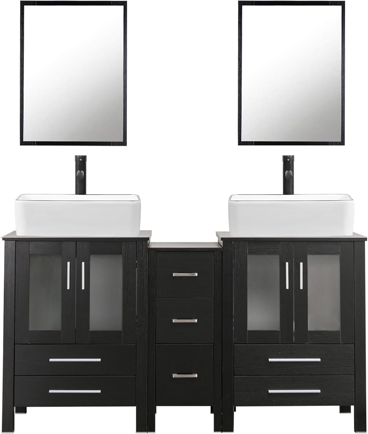 Amazon.com: UEV 60" Double Sink Bathroom Vanity,Black Bathroom Vanity ...