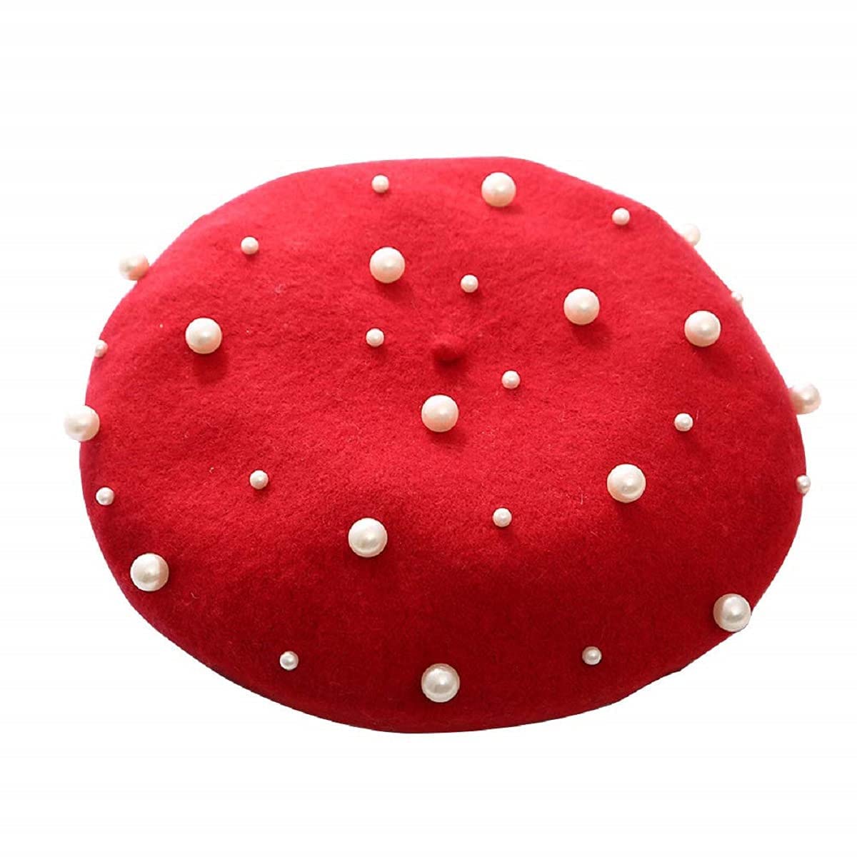 Wool VIHANALY Winter Warm French Ski Cap Pearl Beret Hat Artist Lady Beanie Women Red, Free Size - Image 3 thumbnail
