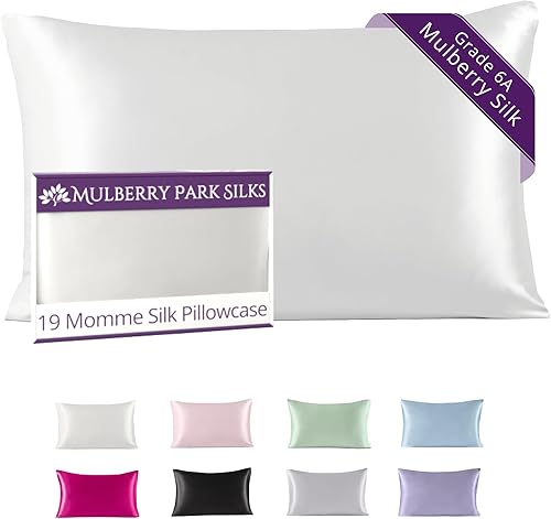 Mulberry Park Funda de almohada 100% seda, 19 momme, seda de morera grado 6A, cierre de sobre profundo, color blancoQueen (20 x 30 pulgadas)