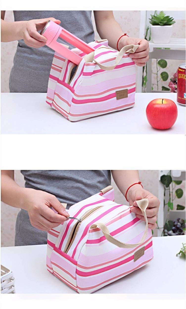 The Tickle Toe Insulated Lunch Bag Thermal Stripe Tote Bags Picnic Food Lunch Box Bag for Women Girls Ladies Kids