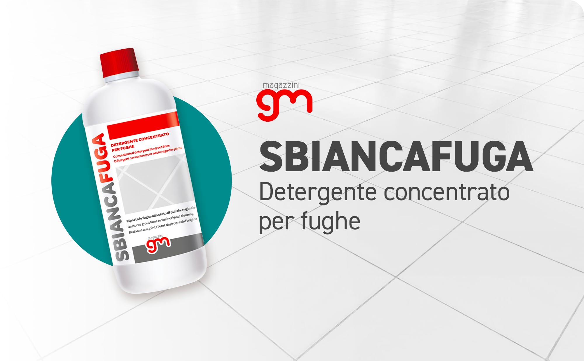 Magazzini GM SBIANCAFUGA,Detergente concentrato ideale per la pulizia delle fughe di pavimenti e rivestimenti.Rimuove sporco, annerimenti e muffe dalle intersezioni, 1 Lt (1)